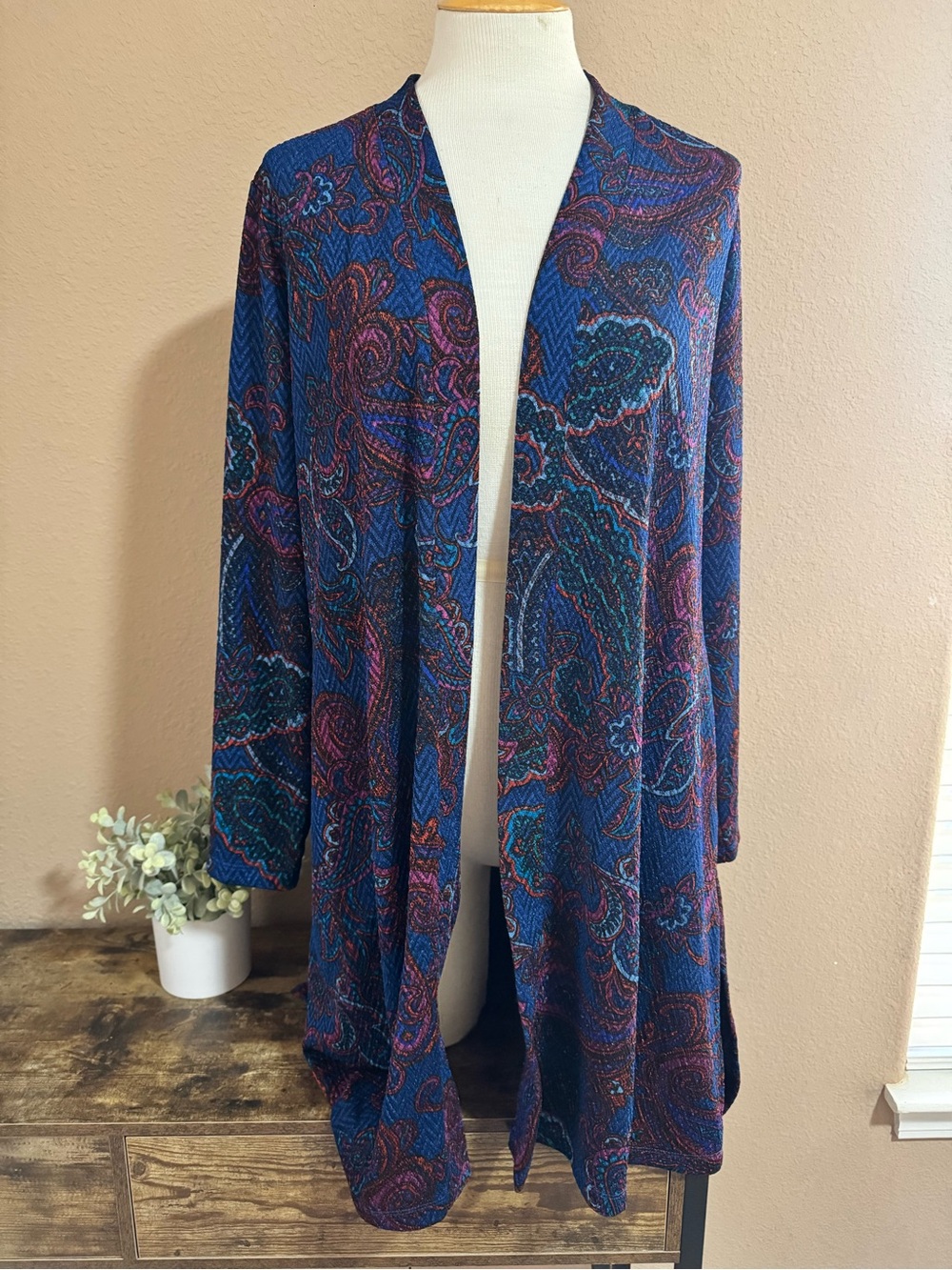 Susan Graver Open-Front Paisley Cardigan - Blue Multi